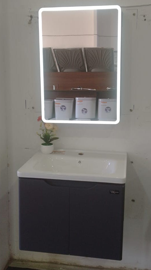 Elegant Hand Wash Cabinet Basin with unique Smart mirror. Grey. 600 by 470