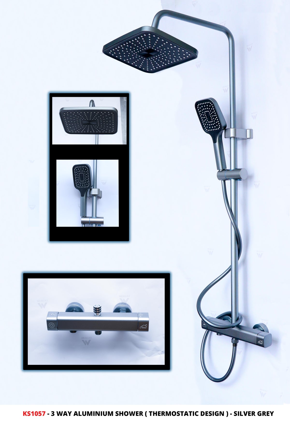 3Way Shower (thermostatic design) Silver Grey.