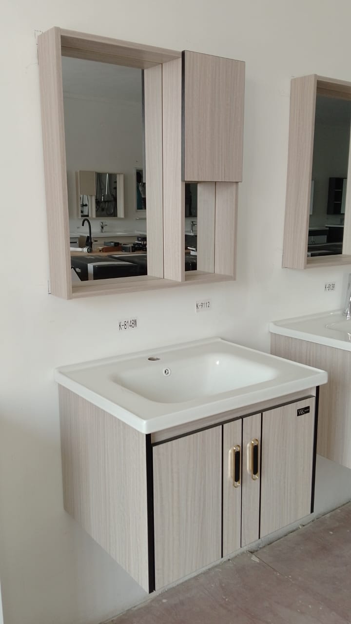 Hand Wash Cabinet Basin with mirror beige. 600by470