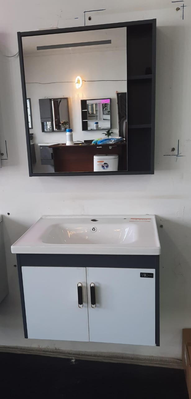 Hand Wash Cabinet Basin with Smart mirror. White Grey . 600 by 470