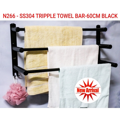 Triple Towel Bar. Black