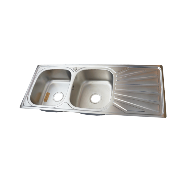 Stainless Kitchen Sink. Double bowl single surface.