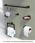 6 piece P. square bathroom accessories set. Black & Gold.